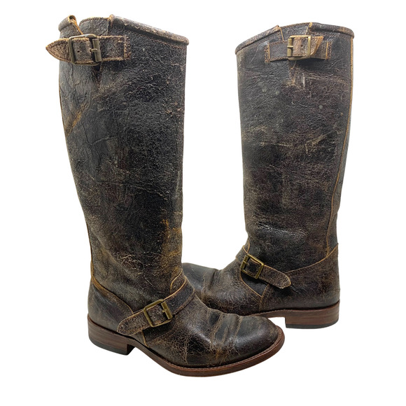 Frye Veronica Slouch Boot Chocolate Tobacco Finish Distressed Leather Sz 6 - Picture 10 of 11